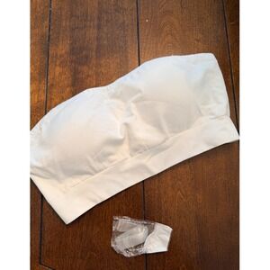 White Strapless Bandeau Bra Back Smoothing Clear Straps Womens Medium